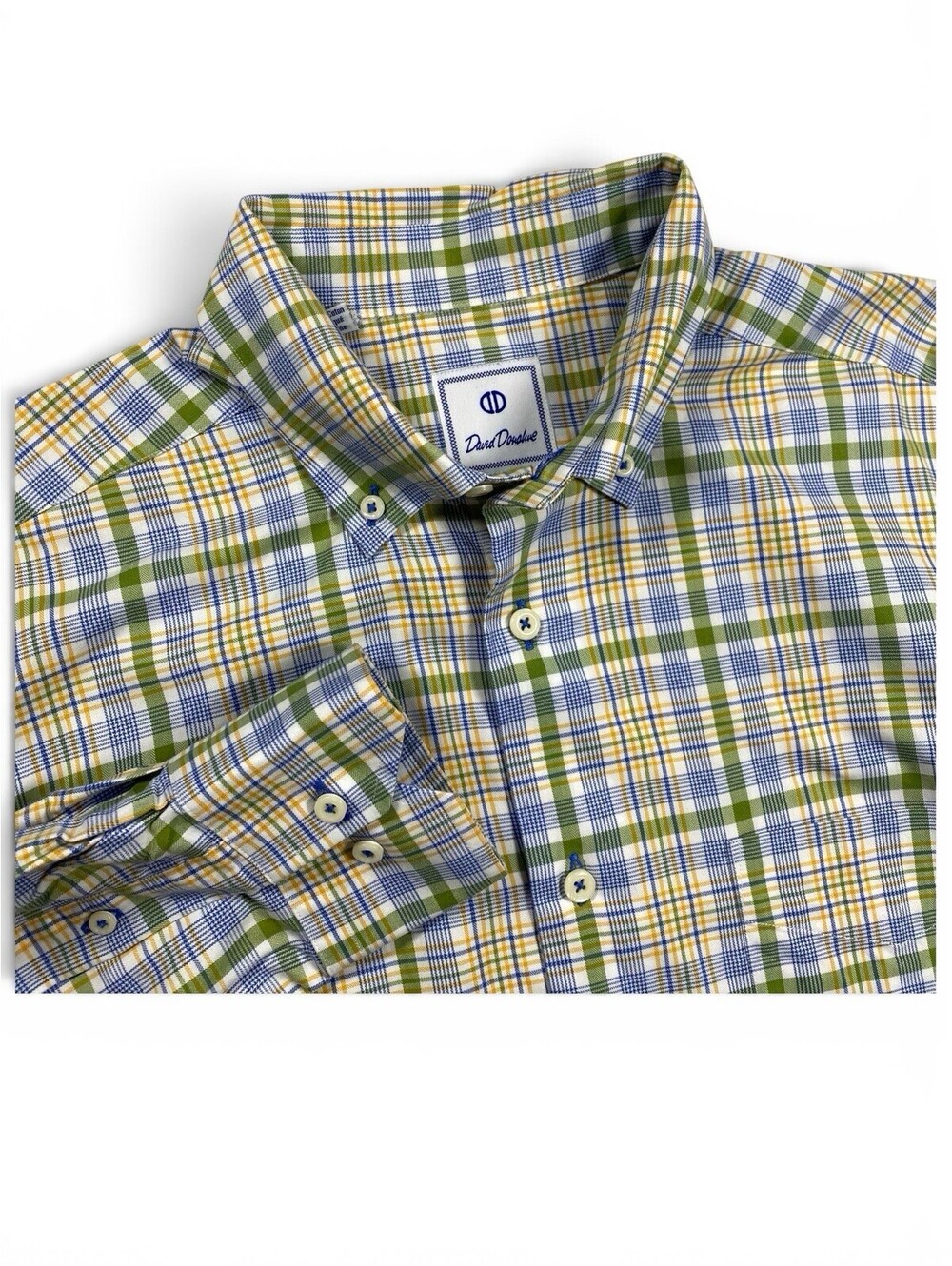 David Donahue Men's Plaid Button-Down Shirt Size L 100% Cotton Long Sleeve
